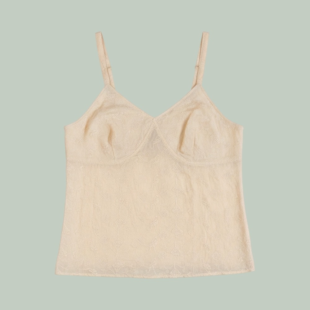 VTG Venezia Y2K Embroidered Cotton Camisole Top Sz 14 Cream Boho Coquette